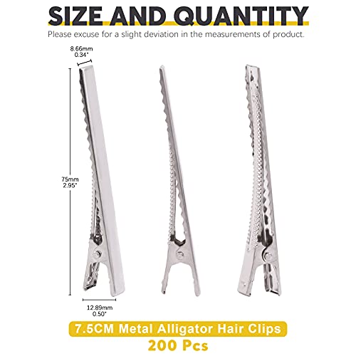200Pcs 2.95 inch / 7.5 cm Alligator Hair Clips Bulk Silver Single Prong Hair Clips For Bows Making Hair Pins For Sectioning Hair Styling And Sectioning Hairdressing DIY Crafts - size: 1 Count (Pack of 200)