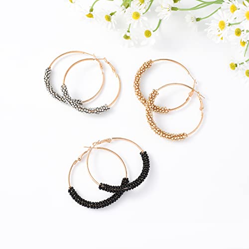 Jinxiuge 6 Pair Beaded Hoop Earrings Boho Flower Round Earrings Women's Handmade Earrings Set - style: Style-C