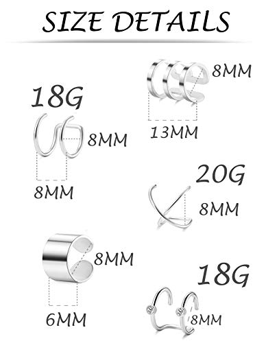 Tornito 4-10 Pairs Stainless Steel Ear Cuff Helix Cartilage Clip On Wrap Earrings Fake Nose Ring Non-Piercing Adjustable - color: A3: 10 Pairs