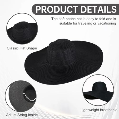 Women Wide Brim Sun Straw Hat Floppy Foldable Roll Up Beach Cap UPF 50 Summer Hat for Holiday Traveling Daily Wearing (Black) - color: Black