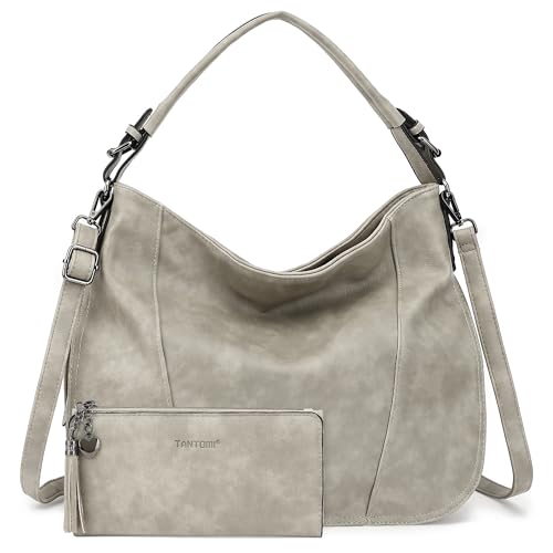 TANTOMI Hobo Bags Purses for Women, Women's Crossbody Handbags and Shoulder Bag, Multi-Pocket Large Hobo Purse - color: Grey