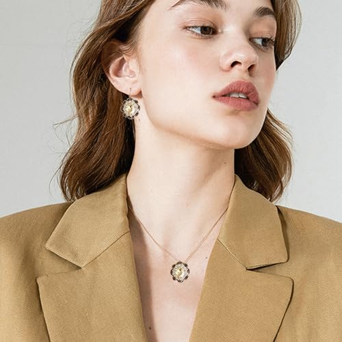 Handmade Bohemian Vintage Gold Sparkly Crystal Round Flower Leverback Earrings Cute Rhinestone Geometry Dangle Drop Earring for Women - color: Champagne