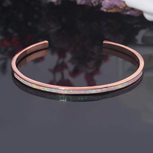 CiNily Womens Cuff Bracelet,Opal Bangle Bracelets Gold Plated Hypoallergenic Ladies Gemstone Open Cuff Bangle Bracelet - color: thin open cuff bracelet-pink color