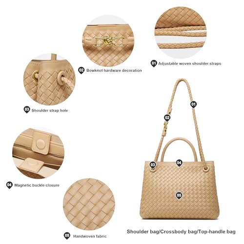 Woven Tote Bag Womens Purse: Vegan Leather Shoulder Handbags - Fashion Summer Beach Tote Bags - Large Travel Totes - color: A4 Medium Apricot