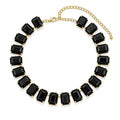 Fashionable Chunky Plated Tennis Rhinestone Statement Necklace Jewelry Set for Women Multicolor gem necklace with Great Sparkle and Shine Design for Women to Easy Match - color: black square rhinestone