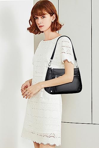 Over Earth Soft Genuine Leather Crossbody Bags for Women Medium Shoulder Purses Hobo Handbags with Multi Pockets - color: 01-black
