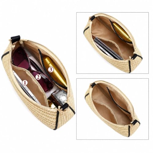 Straw Shoulder Bag for Women – Summer Woven Colorful Stripe Purse - color: Natural Straw