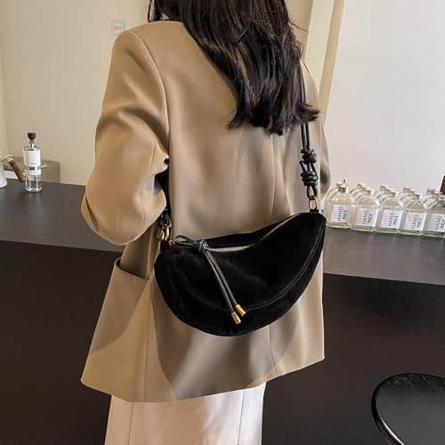 Suede Bags for Women Small Suede Purses Crescent Bag Crossbody Shoulder Bag Trendy Tote Handbags - color: B Suede Black