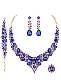 CSY 4 Pcs/Set Austrian Crystal Necklace Earrings Bracelet Ring Bridal Jewelry Sets for Brides Wedding Party Costume Accessories Gifts for Women - color: 02-gold plated-royal blue