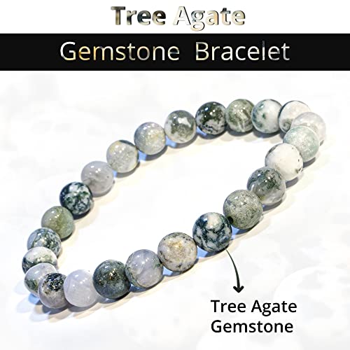 ANAYA AGATE Healing Crystal Bracelet for Women and Men – 8mm Round Beaded Bracelet for Men and Women – Unisex Stretchy Gemstone Bracelet for Healing and Protection - color: Tree Agate