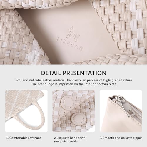 Woven Tote Bag Womens Purse Vegan Leather Shoulder Handbags Fashion Summer Beach Tote Bags Large Travel Totes - color: Beige-w