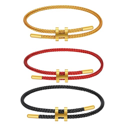 AIMADE Bracelets for Women Adjustable Charm Bracelet, 18k Gold-plated Buckle Design Titanium Steel Wire Rope Women's Gift Jewelry - color: gold-black-red