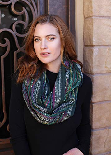 Anika Dali (15 Colors) Shimmer Sparkle Infinity Scarf, Women's Festival Bliss Lightweight Fashion Shawl - color: Festive Emerald Green