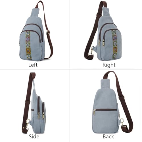 SILKAREA Canvas Sling Bag for Wome Crossbody Purse Small Sling Backpack Purse Travel Hiking Chest Bag Daypack - color: Light Blue