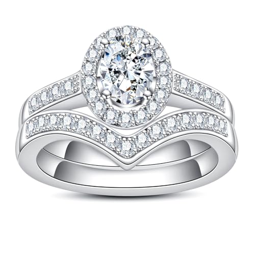 Oval/Pear/Cushion Cut Moissanite Wedding Ring Set D Color VVS1 Clarity 925 Sterling Silver Engagement Promise Anniversary Rings Bridal Sets for Women with Certificate - style: 1.525cttw Oval Cut