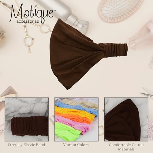 Motique Accessories Wide Cotton Head Band Solid Boho Yoga Style Soft Hairband for Women (Brown) - color: Brown