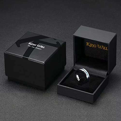 King Will Mens Tungsten Rings for Men Two Tone Grooved Mens Wedding Band Cool - color: Silver & Blue 6mm