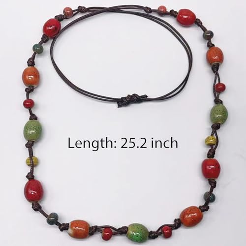 POYAMUSE Bohemian Colorful Ceramic Bead Necklace for Women Adjustable Long Strand Natural Stone Statement Jewelry Gift for Summer Party Holiday