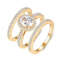 MDFUN Three in One Round/Oval/Eye/Teardrop Halo Wedding Bands Set Engagement Rings 18K Yellow Gold Plated Cubic Zirconia Promise Eternity Band for Women Size 5-10 - style: Oval