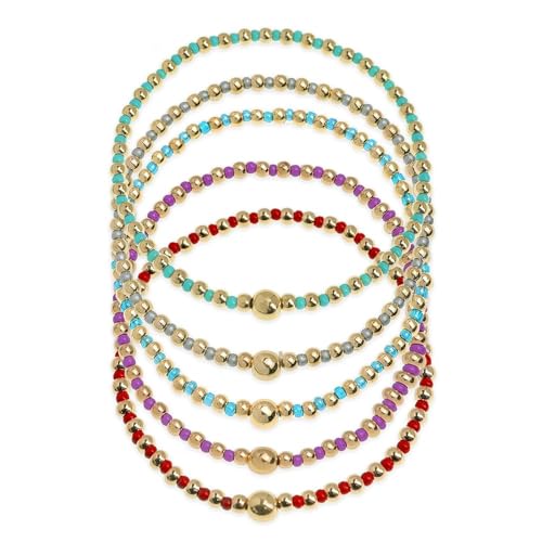 Gold Beaded Stackable Friendship Bracelets Set for Women, Handmade Boho Stretch Summer Jewelry Gift. - color: 0903B