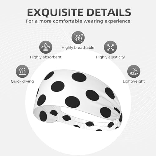 Black and Gold Swirl Liquid Ink Marble Workout Headbands Fashion Sports Sweatbands Yoga Hairbands for Fitness Athletic Non Slip Wicking Headscarf for Men Womens Girls Summer Accessories Elastic Bands - color: Polka Dot Black White