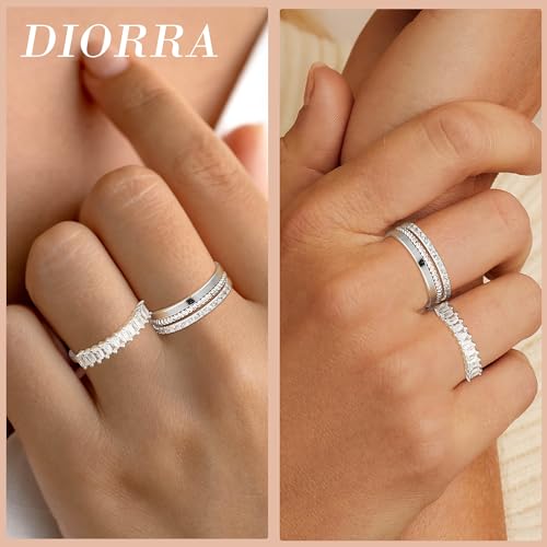 Sterling Silver Ring for Women, 4PCS Thin Stackable Rings Cubic Zirconia Thumb Ring Set Engagement Statement Wedding Bands for Women Size 5-10 - color: Diamond set, size: 5 (Circum 49.5mm)