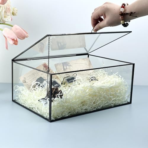 HighFree Vintage Glass Box with Lid - Clear Jewelry Glass Display Box Keepsake Box - Home Decor Decorative Box for Trinket Rings Bracelet (Black, X-Extra Large) - color: Black, size: X-Extra Large