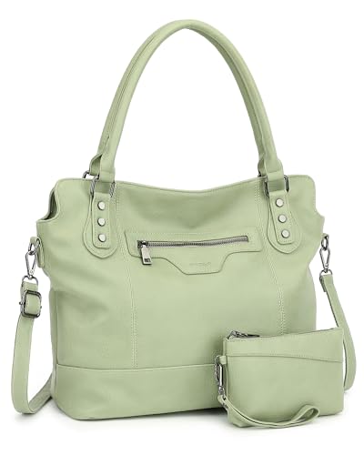 TANTOMI Tote Bag for Women Vegan Leather Purses and Handbags Ladies Waterproof Big Shoulder Bag for Travel - color: Light Green.b