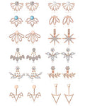 Tornito 6-12 Pairs Lotus Flower Earring Studs Chic CZ Earrings Jackets For Women Silver Rose Gold Tone - color: B:12 Pairs,Rose Gold Tone