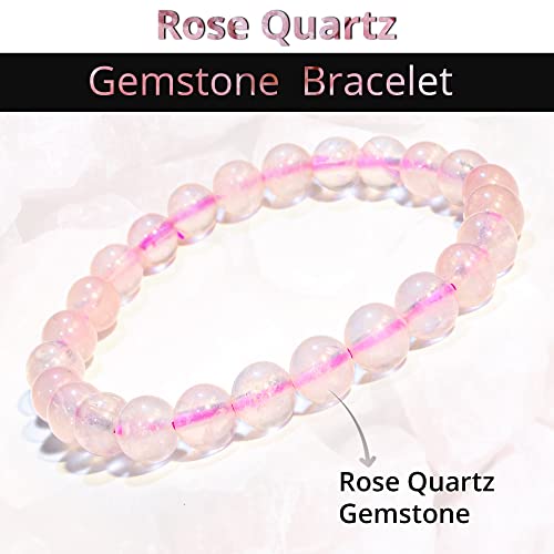 ANAYA AGATE Healing Crystal Bracelet for Women and Men – 8mm Round Beaded Bracelet for Men and Women – Unisex Stretchy Gemstone Bracelet for Healing and Protection - color: Rose Quartz
