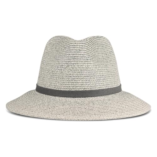 Lucky Brand Straw Hat | Travel | Vacation | Sun Protection | Lightweight | Breathable | Summer | Beach | Straw - color: Leather Tie - Gray