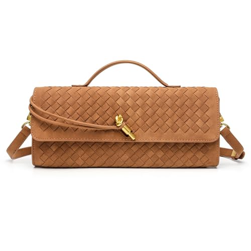NEWBELLA Handwoven Women's Clutch Purse, Crossbody Bag with Adjustable Strap for Evening & Casual Use - color: Matted Brown