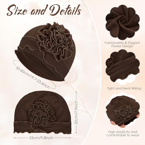 Geyoga Cotton Chemo Headwear Turban for Women Soft Elastic Cancer Hat Cancer Sleep Caps Head Wraps for Women with Hair Loss - color: Brown