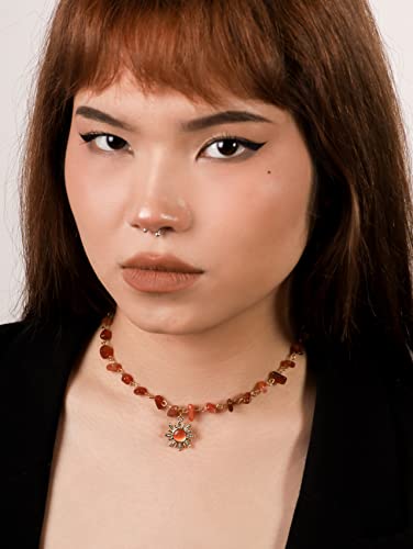 Sacina Boho Hippie Sun Necklace, Crystal Choker Necklace, Boho Necklace, Hippie Necklaces, Christmas Jewelry Gift For Women - color: carnelian