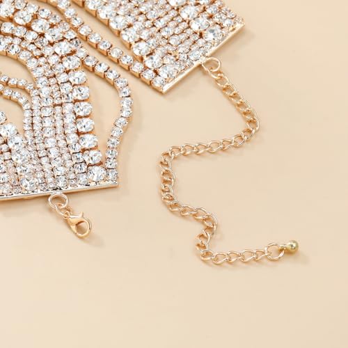 Rhinestone Bling Multi-layered Faux Diamond Choker Necklace for Women Unisex,Sparkly Iced Out Tennis Shiny Collar Neclace Prom Party Formal Dressy Necklace Statement Crystal Jewelry - color: gold