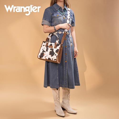 Montana West Wrangler Tote Bag for Women Aztec Western Retro Purse Top Handle Handbags - color: Angel Cow Brown
