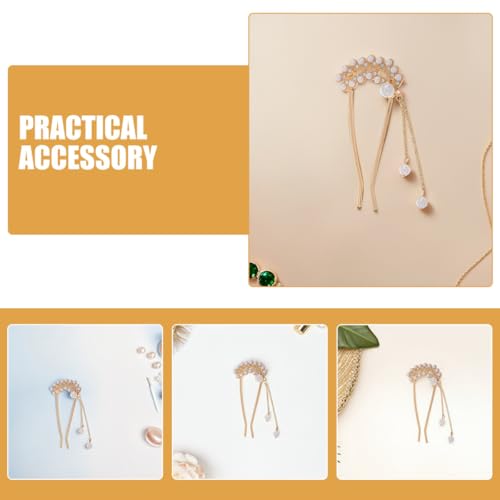 Healifty 2pcs U-shaped Metal Hair Pins with Pearls Double Prong Hair Forks for Women’s Updo and Bun Hairstyles Vintage for Thick Long
