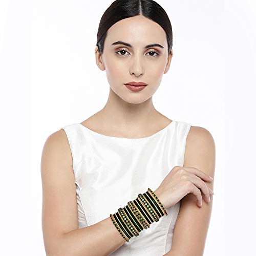 Aheli Ethnic Colorful Metal Bangles Chudha Set Stone Studded Bangle Set Indian Wedding Wear Fashion Jewelry Gift for Women Blue - color: Green