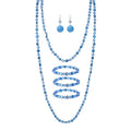 Trendy Infinity Wrap 60’’ Long Statement Necklace, Earrings and Bracelet Set - Hand Knotted Versatile Crystal and Shell Beads Strand Necklace and Chunky Beaded Stretch Bracelet Stack – Jewelry Set Gift for Women - color: light blue