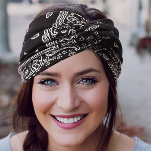 DRESHOW 6 Pack Extra Wide Headbands for Women Large Turban Headband Boho Head Wrap Elastic Hairbands Hair Twisted Knot Hair Accessories - color: 6 Pack Knotted: Paisley Patterned