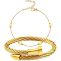 2PCS 18K Gold Plated Nail Bangle & Chain Bracelet Set for Women, Adjustable Stackable Bangle Jewelry, Dainty Gold Bracelet Gift for Women - color: Set E