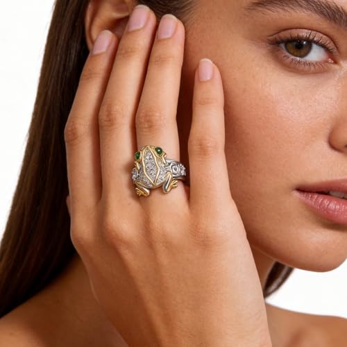 Frog Ring for Women Men Gold And Silver Money Frog Rings Green Rhinestone Cute Animal Ring Bohemian Rings Lucky Wealth Jewelry Accessories Summer Vacation Gifts for Women Men