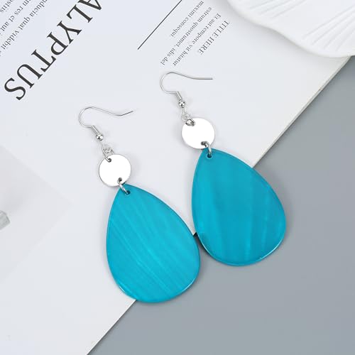 Elisheva Bohemian Lightweight Mother of Pearl Shell Drop Dangle Earrings for Women, Boho Chic Hippie Waterdrop Statement Jewelry Gift - color: teal green