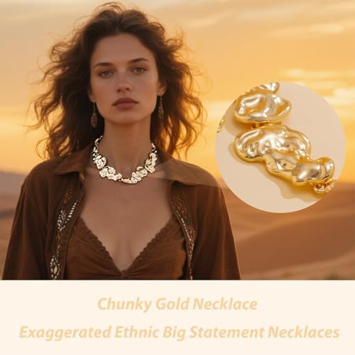 Chunky Chain Necklaces Women Statement Collar Necklace Gold Flat Snake Chain Choker Ribbed Design for Party, Dress Jewelry Gifts - color: A10