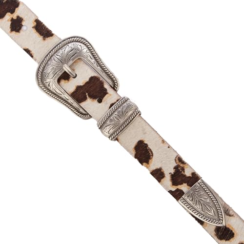 Lucky Brand Women's Western Leather Belt | Classic | Fashion | Vintage | Buffalo Leather | Western-Inspired - color: Haircalf Western - Spotted Cow, size: Large