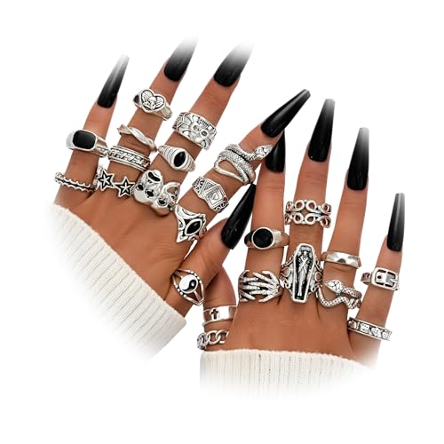 FAXHION 24-60 Pcs Gold Stackable Rings for Women, Knuckle Rings Chunky Gold Ring Set Dainty Stacking Cute Rings, Multiple Sizes Cute Jewelry Set Gift - style: Halloween skeleton