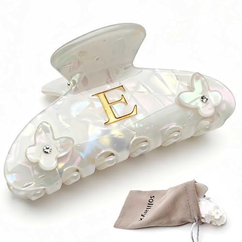 Iridescent Pearl Hair Claw Clip with Butterfly & Initial Charm, Fashionable Acrylic Hair Accessories for Women - color: E