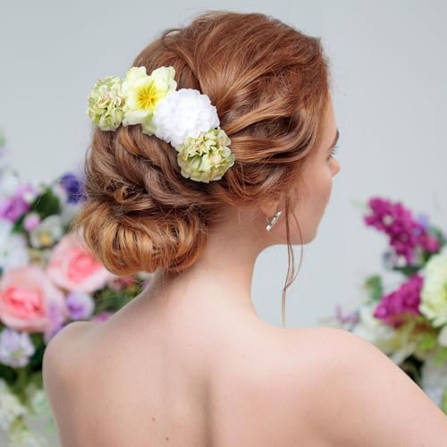 BBTO 21 Pcs Flower Hair Clip Rose Hair Clips Barrettes for Women Flower Accessories Boho Bride Claw Clip Hairpin Brooch Pin Headpiece for Wedding (Cyan Series) - color: Cyan Series