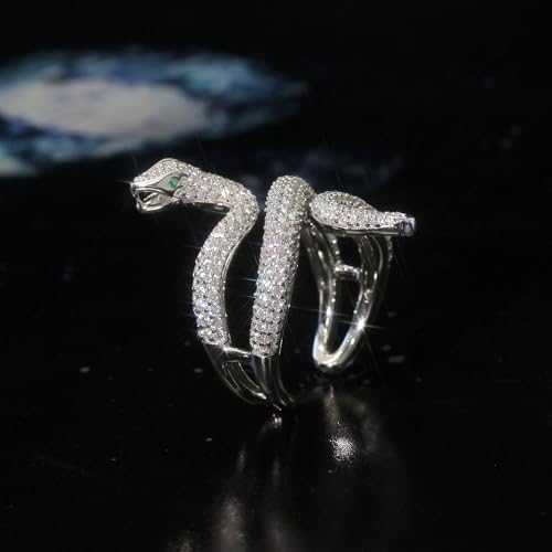 Sterling Silver Statement Ring 14K Gold Plated Healing Protection Snake CZ Pave Adjustable Open Ring 34mm