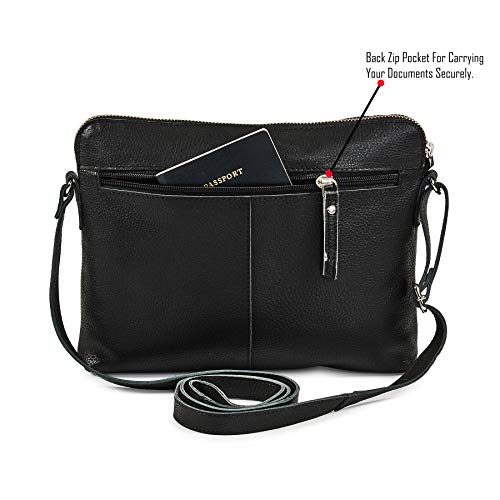 Leather Crossbody Bags for Women Small Soft Genuine Pebbled Sling Shoulder Handbag Crossover Purse with Full Adjustable Strap (Black Nappa) - color: Black Nappa